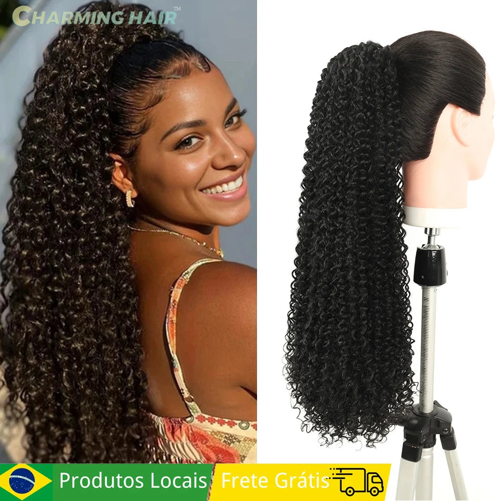 Rabo de Cavalo Longo Feminina Encaracolado Para Rabo de Cavalo Sintético Extensões de Cabelo Afro Cacheado 60cm 120g EVA-MODA 