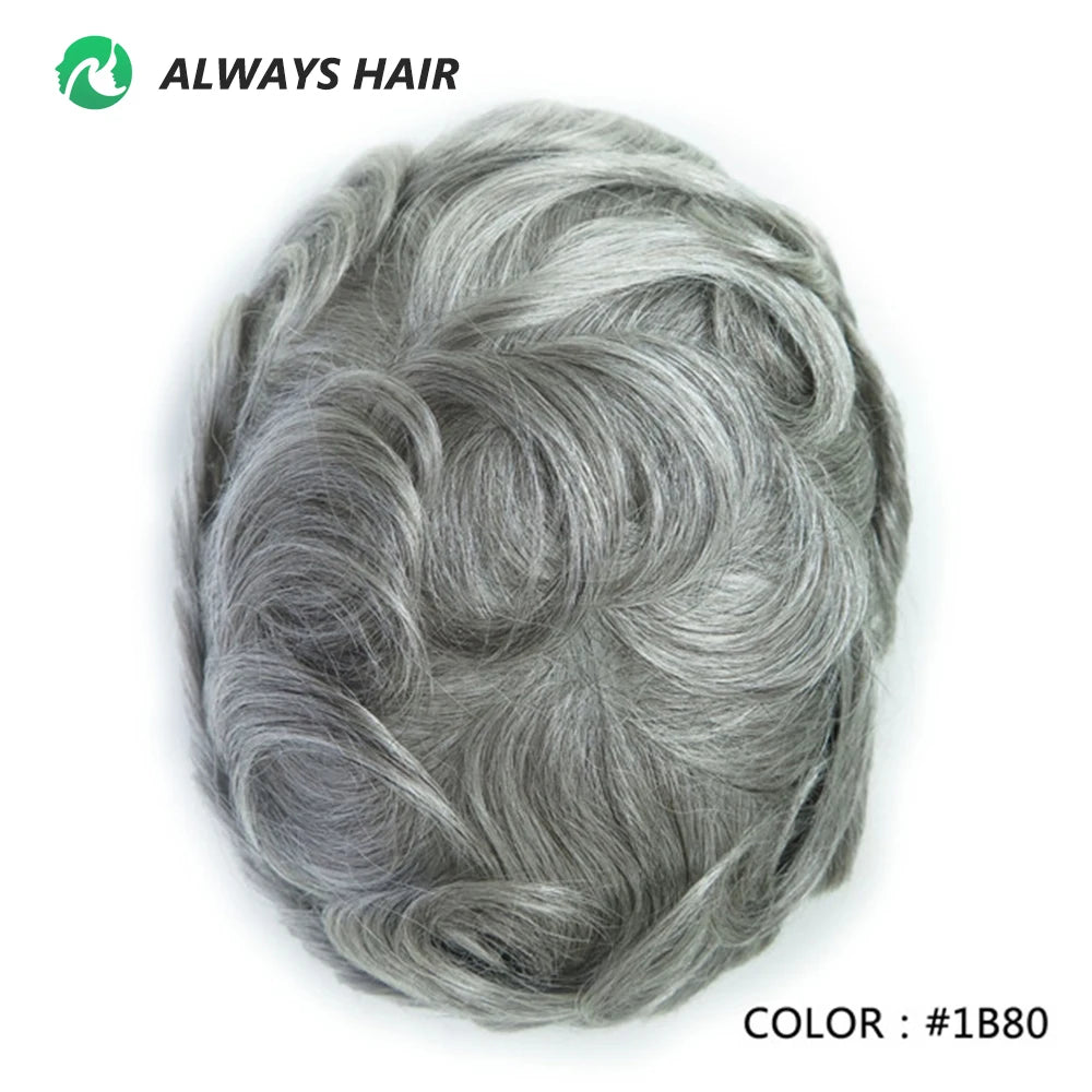 0.12-0.14mm PU Men Toupee Full Thickness Skin Indian Human Hair Men's Capillary Prothesis 130% Density Male Wig Free Shipping 