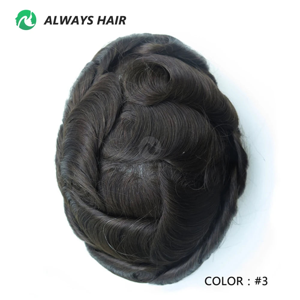 0.12-0.14mm PU Men Toupee Full Thickness Skin Indian Human Hair Men's Capillary Prothesis 130% Density Male Wig Free Shipping 